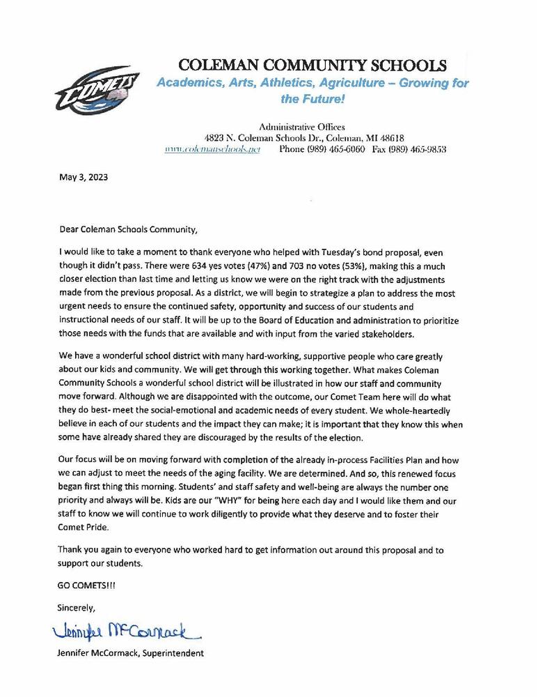 Letter from the Superintendent