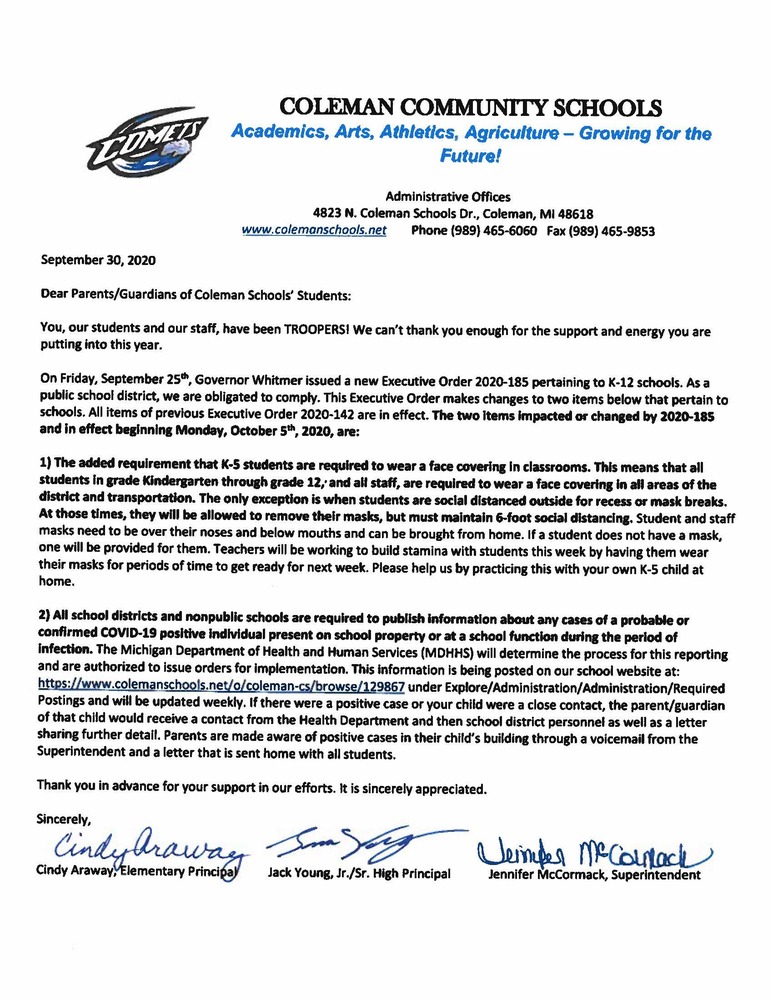 Parent Letter with Updates