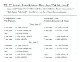 Jr/Sr High Exam Schedule June 3 & 4