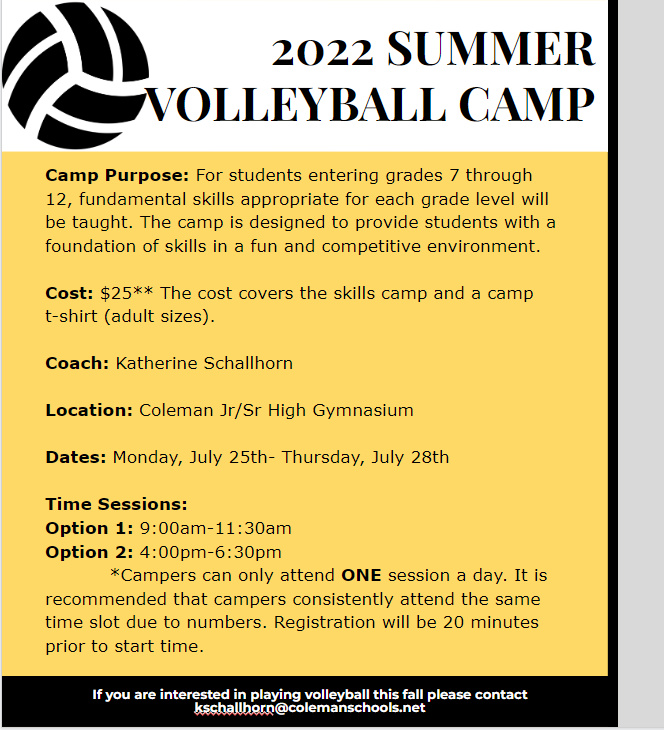 Summer Volleyball Camp flyer