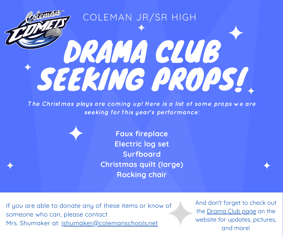 drama club seeking props for christmas plays